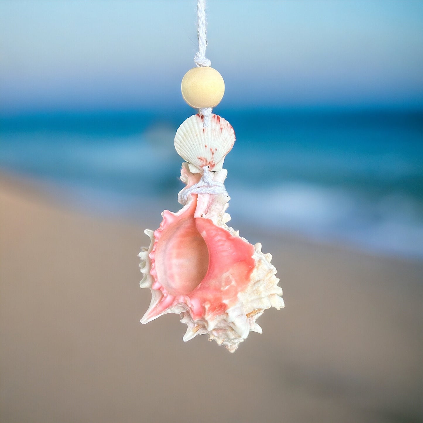 Car Charm Diffuser Pink Murex Shell| Pendant| air freshener| Beach Mirror Accessory| Ocean Decor| Coconut Girl|Tropical Summer| Hawaiian