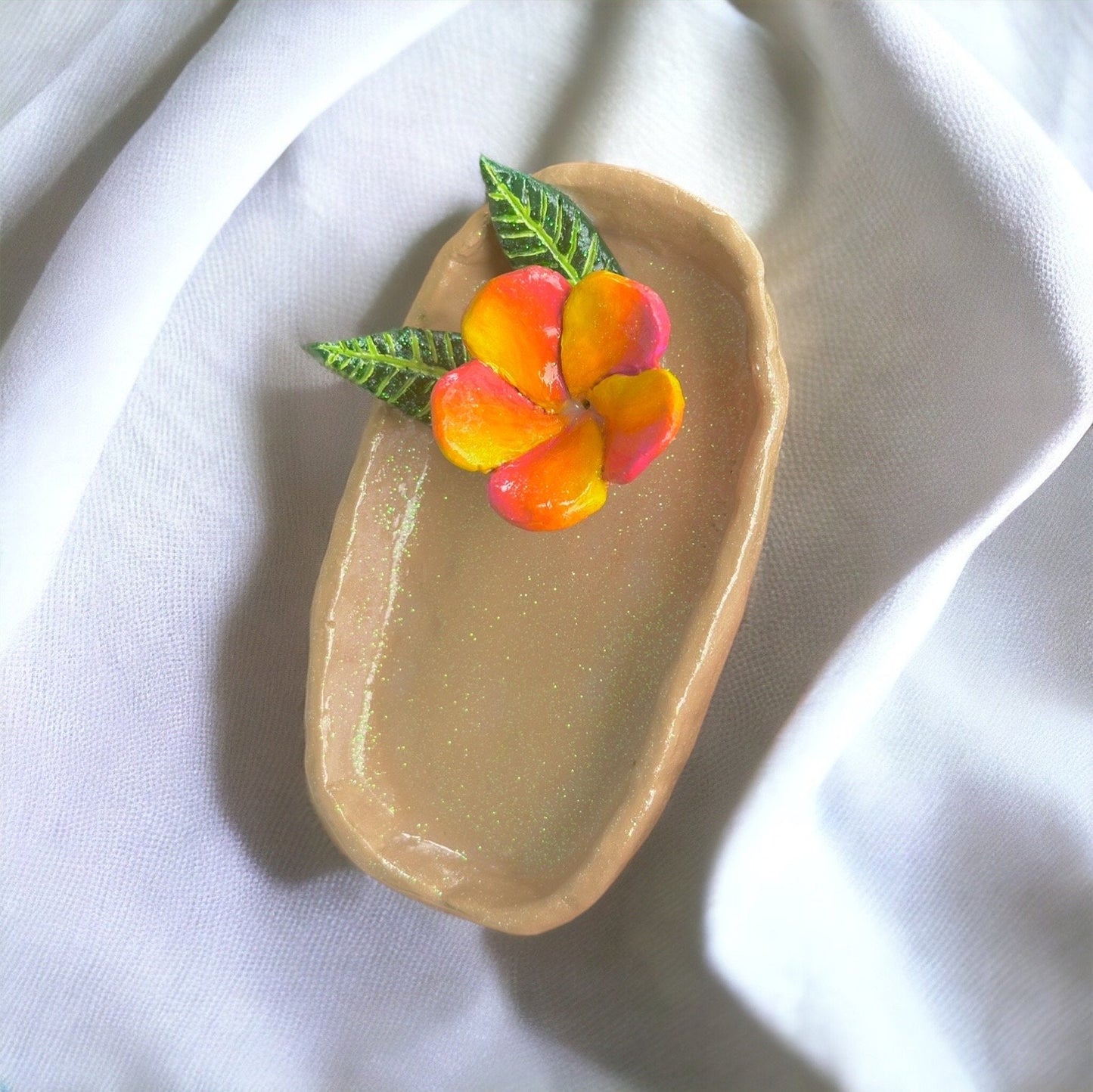 Plumeria Trinket Dish| Natural Clay| Aesthetic Room Decor| Tropical Boho Beachy Hawaiian Accessories| Coconut Girl| Ocean Summer Gift