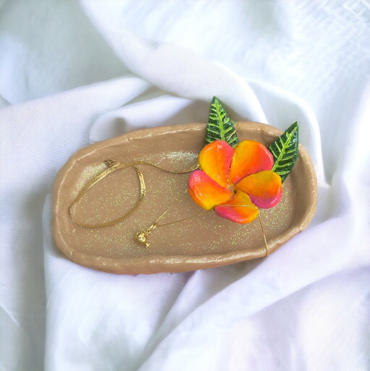 Plumeria Trinket Dish| Natural Clay| Aesthetic Room Decor| Tropical Boho Beachy Hawaiian Accessories| Coconut Girl| Ocean Summer Gift